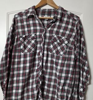 croft & barrow White Plaid Button-Down Shirt with Red & Black Accents